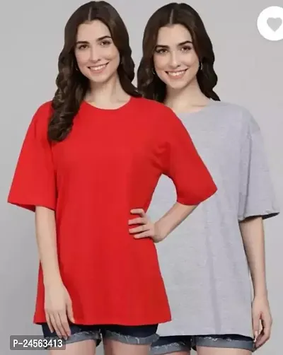 Elegant Multicoloured Cotton Solid Tshirt Combo For Women-thumb0