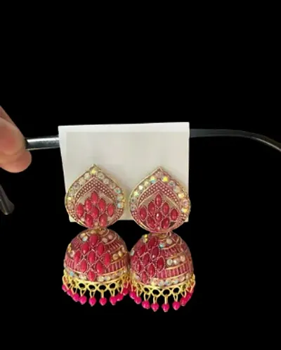 Pink Brass Agate Jhumkas Earrings For Women