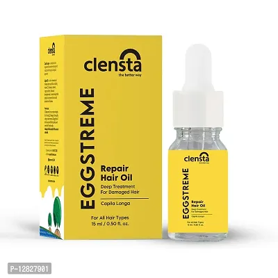 Clensta Eggstreme Repair Hair Oil 10ml With Egg Protein, Capila Longa, Jojoba Oil, and Almond Oil Gentle and Deep Treatment Combats Hair Fall and Dryness Issues For Healthy and Shiny Hair For All Men and Women