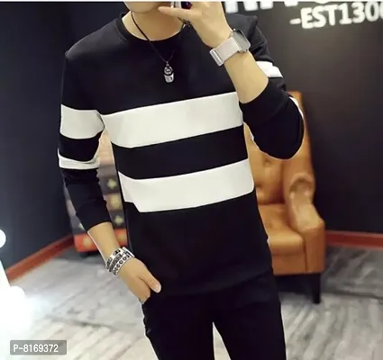 Classic Cotton Blend Striped Tshirt for Men-thumb0