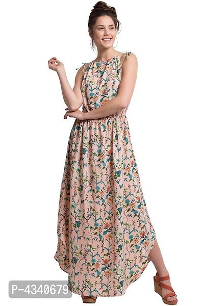 Beige Floral Halter Neck Maxi Dress For Women's