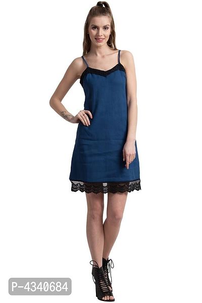 Blue Black Smart Denim Dress For Girls With Lace