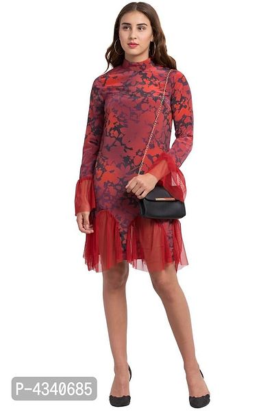 Red Floral Print Party Wear Dress For Girls