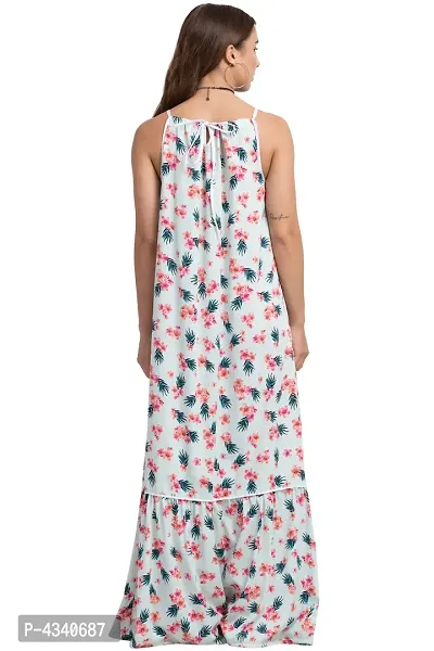 Sea Green Beach Wear Floral Halter Neck Western Maxi Dress For Women's-thumb5
