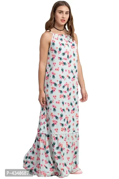 Sea Green Beach Wear Floral Halter Neck Western Maxi Dress For Women's-thumb4