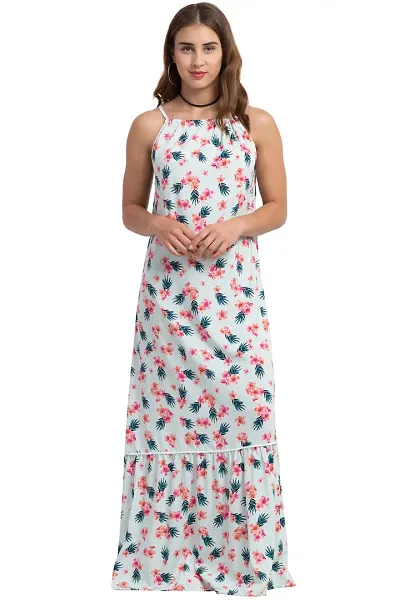 Sea Beach Wear Floral Halter Neck Western Maxi Dress For Women's