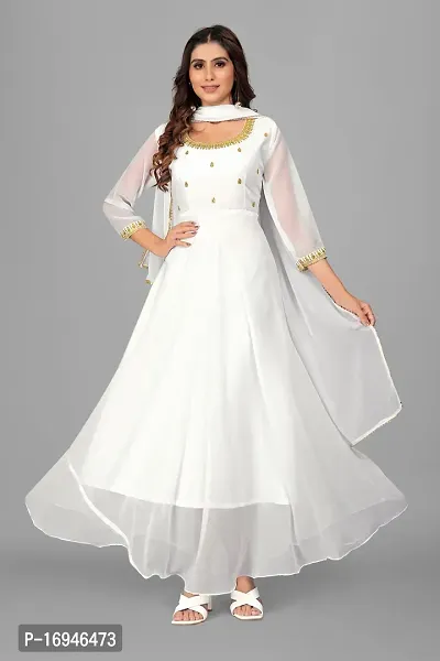 White Georgette Embroidered Kurtas For Women-thumb0