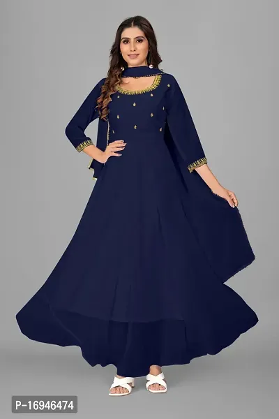 Navy Blue Georgette Embroidered Kurtas For Women