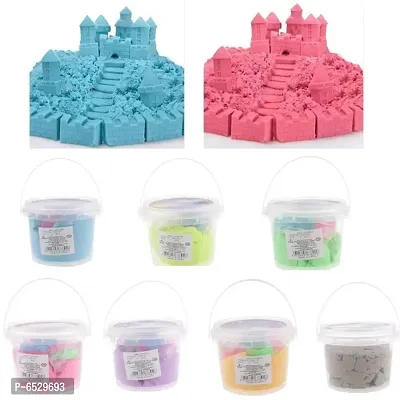 1Kg Kinetic Sand Bucket | Children Sandcastle Set for Kids 3+ | Dough Box with 5 castle moulds | Reusable Craft Sand | Amazing Active Magic Gluten Free Clay Sand |Stress Relieving Childrens