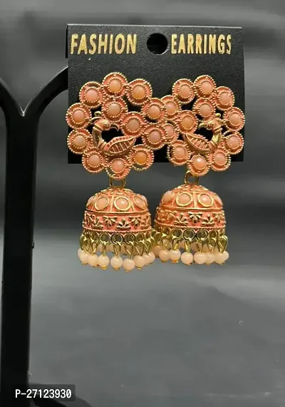Stylish Orange Alloy Pearl Jhumkas Earrings For Women