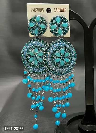Stylish Blue Metal Pearl Jhumkas Earrings For Women
