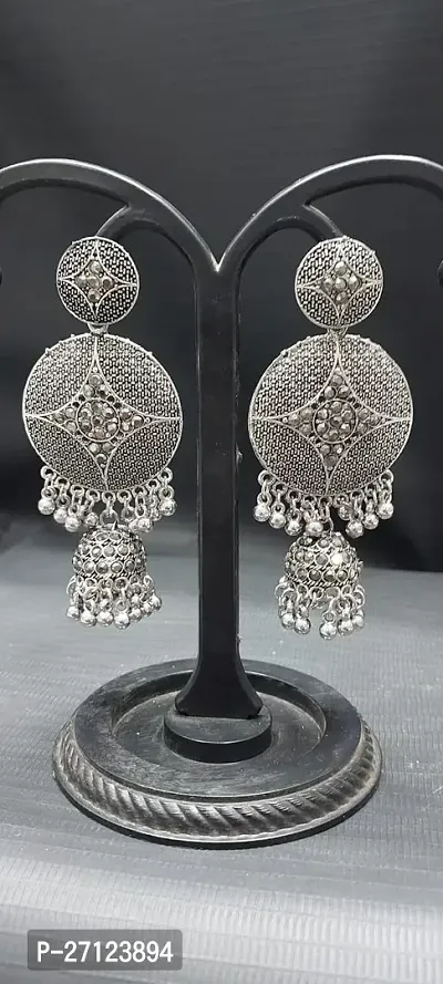 Stylish Silver Alloy Pearl Jhumkas Earrings For Women