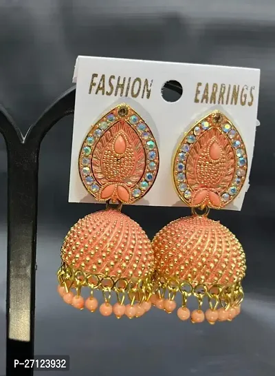 Stylish Orange Brass Pearl Jhumkas Earrings For Women