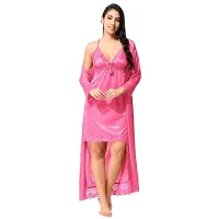 Siami Apparels Satin Nighty/Night Wear Sets With Robe | V- Neck | Solid/Plain | Attractive  Stylish | For Women, Girlfriend, Wife (2 PC Nighty Set)-thumb4