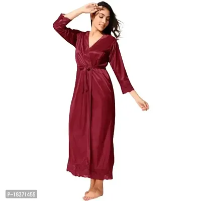 Siami Apparels Solid Satin Nighty/Night Wear Sets With Robe | Attractive  Stylish | For Women (2 PC Nighty Set)-thumb0