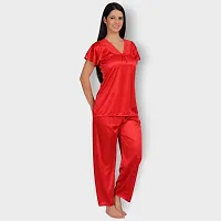 Siami Apparels Solid Satin 4 Piece Nightwear Set (1 Robe, 1 Nighty, 1 Top, 1 Pyjama) for Women | Attractive  Stylish (Free Size, RED)-thumb4