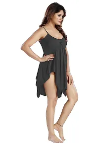 Siami Apparels Satin Short Nighty With lingirie Set (1 nighty, 1 bra  a panty) | Attractive  Stylish Night Wear | Comfy  Plain | For Women, Wife, Girlfriend (Black, Free Size)-thumb1