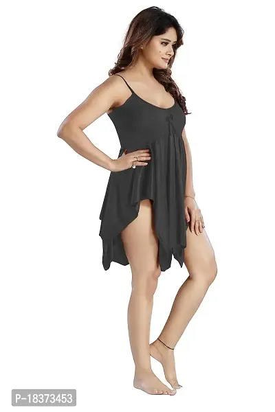 Siami Apparels Satin Short Nighty With lingirie Set (1 nighty, 1 bra  a panty) | Attractive  Stylish Night Wear | Comfy  Plain | For Women, Wife, Girlfriend (Black, Free Size)-thumb2