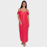 Siami Apparels Solid Satin 4 Piece Nightwear Set (1 Robe, 1 Nighty, 1 Top, 1 Pyjama) for Women | Attractive  Stylish (Free Size, Gajri)-thumb2