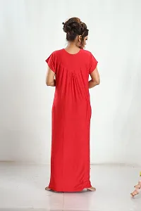 Siami Apparels Solid Maxi Nighty | Embroidered Casual  Regular Nightwear | Comfy Sleepwear | Cotton Nightgown for Women/Mother/Girlfriend/Wife (XL, Red)-thumb2