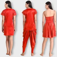 Siami Apparels Solid Satin 6 Piece Nightwear/Nighty Set | Attractive  Stylish | (1 Robe, 1 Nighty, 1 Top, 1 Patiala, 1 bra and panty set) for Women (Free Size, Red)-thumb1