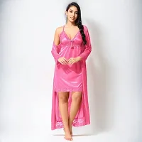 Siami Apparels Solid Satin Nighty/Night Wear Sets With Robe | Attractive  Stylish | For Women (2 PC Nighty Set)-thumb1