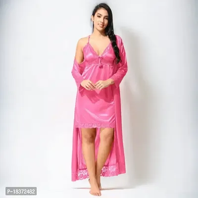 Siami Apparels Solid Satin Nighty/Night Wear Sets With Robe | Attractive  Stylish | For Women (2 PC Nighty Set)-thumb2