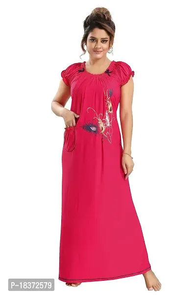 Siami Apparels Printed Nighty | Morpankh Print Nightgown/Maxi | Viscose Cotton Sleepwear/Nightwear for Women, Mother, Wife, Girlfriend (XL, Rani)-thumb0