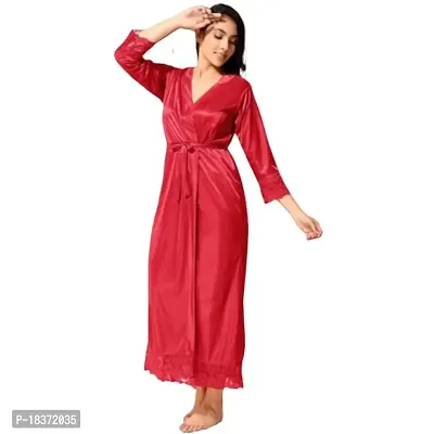 Siami Apparels Solid Satin Nighty/Night Wear Sets With Robe | Attractive  Stylish | For Women (2 PC Nighty Set)-thumb0