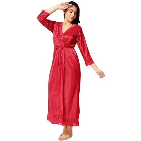 Siami Apparels Solid Satin Nighty/Night Wear Sets With Robe | Attractive Stylish | For Women (2 PC Nighty Set)