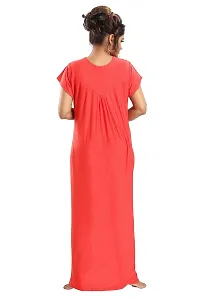 Siami Apparels Plain Nighty | Embroidered Nightgown/Maxi with Front Zip | Viscose Cotton Sleepwear/Nightwear for Women, Wife, Girlfriend (XL, Gajri)-thumb2