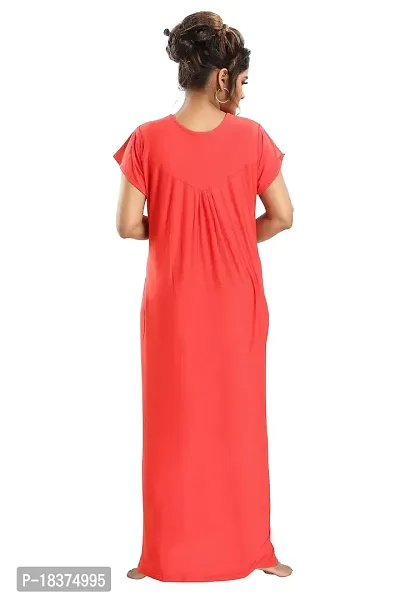 Siami Apparels Plain Nighty | Embroidered Nightgown/Maxi with Front Zip | Viscose Cotton Sleepwear/Nightwear for Women, Wife, Girlfriend (XL, Gajri)-thumb3