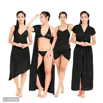Siami Apparels Plain Saset of 6 | Solid  Plain | Comfy  Attractive NightWear For Women, Wife, Girlfriend (Free Size, Black)