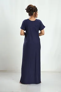 Siami Apparels Solid Maxi Nighty | Embroidered Casual  Regular Nightwear | Comfy Sleepwear | Cotton Nightgown for Women/Mother/Girlfriend/Wife (XL, Navy)-thumb2