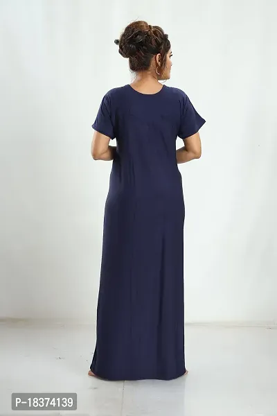 Siami Apparels Solid Maxi Nighty | Embroidered Casual  Regular Nightwear | Comfy Sleepwear | Cotton Nightgown for Women/Mother/Girlfriend/Wife (XL, Navy)-thumb3