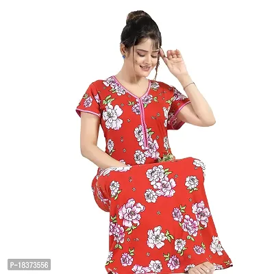 Siami Printed Cotton Viscose Nighty Wear | Printed Nightwear | Stylish, Attractive  Fancy | Floral Print | Short-Sleeves (Free Size, Red)-thumb0