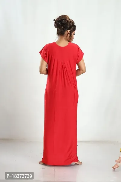 Siami Apparels Plain Nighty | Embroidered Nightgown/Maxi with Front Zip | Viscose Cotton Sleepwear/Nightwear for Women, Wife, Girlfriend (XL, Red)-thumb2