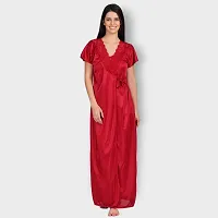 Siami Apparels Solid Satin 4 Piece Nightwear Set (1 Robe, 1 Nighty, 1 Top, 1 Pyjama) for Women | Attractive  Stylish (Free Size, MEHROON)-thumb4