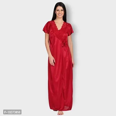 Siami Apparels Solid Satin 4 Piece Nightwear Set (1 Robe, 1 Nighty, 1 Top, 1 Pyjama) for Women | Attractive  Stylish (Free Size, MEHROON)-thumb5