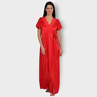 Siami Apparels Solid Satin 4 Piece Nightwear Set (1 Robe, 1 Nighty, 1 Top, 1 Pyjama) for Women | Attractive  Stylish (Free Size, RED)-thumb1