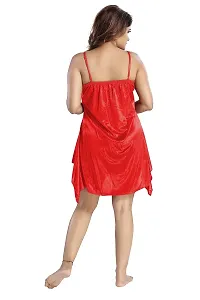 Siami Apparels Satin Short Nighty With lingirie Set (1 nighty, 1 bra  a panty) | Attractive  Stylish Night Wear | Comfy  Plain | For Women, Wife, Girlfriend (Red, Free Size)-thumb2