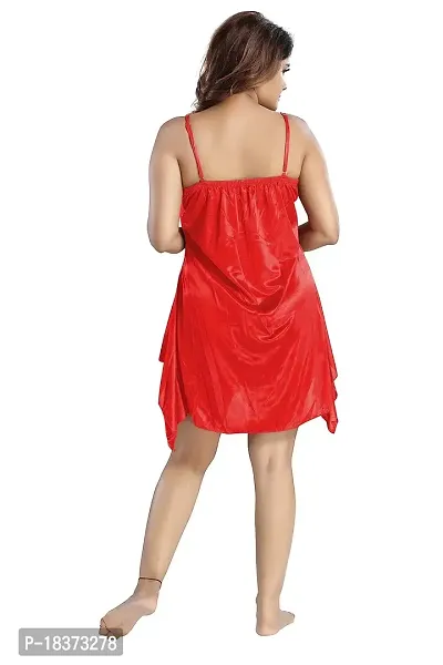 Siami Apparels Satin Short Nighty With lingirie Set (1 nighty, 1 bra  a panty) | Attractive  Stylish Night Wear | Comfy  Plain | For Women, Wife, Girlfriend (Red, Free Size)-thumb3