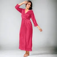 Siami Apparels Satin 2 PC Nighty/Night Wear Set with Robe | V- Neck | Solid/Plain | Attractive  Stylish | for Women, Girlfriend, Wife (X-Large, Gajri)-thumb1