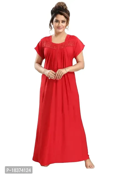 Siami Apparels Solid Maxi Nighty | Embroidered Casual  Regular Nightwear | Comfy Sleepwear | Cotton Nightgown for Women/Mother/Girlfriend/Wife (XL, Red)