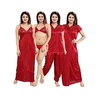 Siami Apparels Solid Satin 6 Piece Nightwear/Nighty Set (1 Robe, 1 Nighty, 1 Top, 1 Patiyala, 1 Lingerie Set) for Women-thumb3