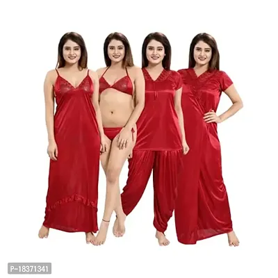 Siami Apparels Solid Satin 6 Piece Nightwear/Nighty Set (1 Robe, 1 Nighty, 1 Top, 1 Patiyala, 1 Lingerie Set) for Women-thumb4