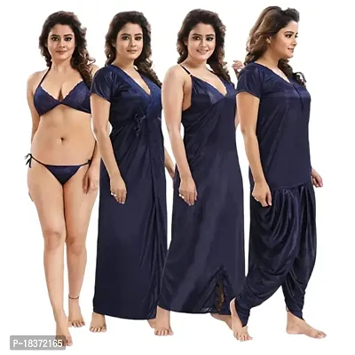 Siami Apparels Solid Satin 6 Piece Nightwear/Nighty Set (1 Robe, 1 Nighty, 1 Top, 1 Patiyala, 1 Lingerie Set) for Women-thumb4