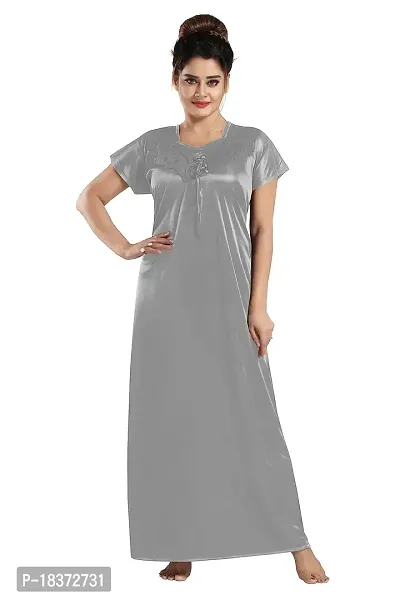 Siami Apparels Solid Satin Nighty | Attractive  Stylish Night Wear | Comfy  Plain | for Women, Wife, Girlfriend (XL, Grey)-thumb0