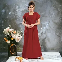 Siami Apparels Solid Maxi Nighty | Embroidered Casual  Regular Nightwear | Comfy Sleepwear | Cotton Nightgown for Women/Mother/Girlfriend/Wife (XL, Maroon)-thumb3