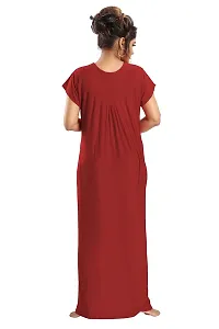 Siami Apparels Plain Nighty | Embroidered Nightgown/Maxi with Front Zip | Viscose Cotton Sleepwear/Nightwear for Women, Wife, Girlfriend (XL, Maroon)-thumb1